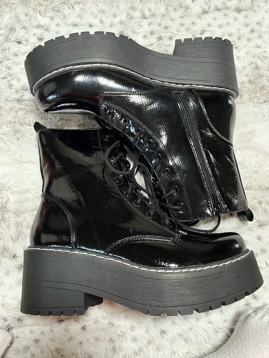 Black Patent Platform Lace-Up Combat Boots - Women's - Picture 3 of 4